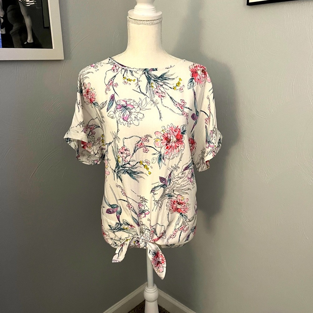 BUFFALO David Bitton Women’s Floral Tie Front Top Size M
